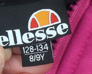 Ellesse Girls Pink Black Colourblock Fleece Hoodie 8 Years 1/4 Zip Logo Pullover