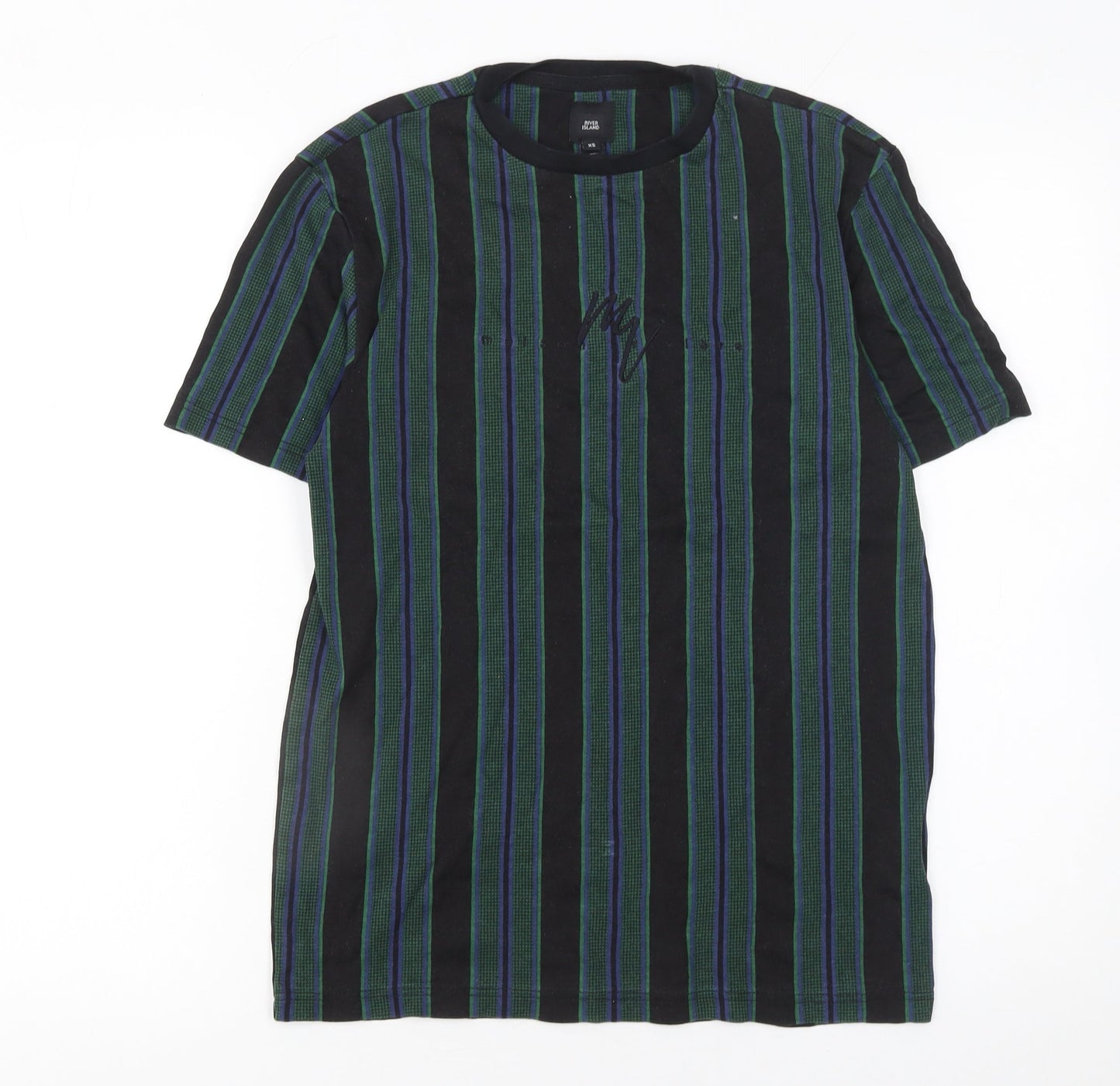 River Island Men's Multicoloured Striped Cotton T-Shirt XS