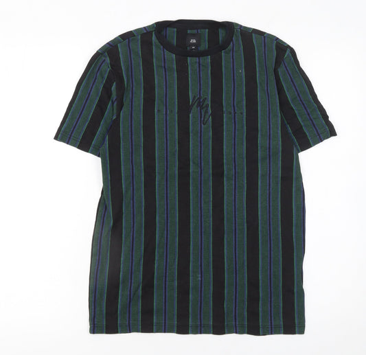 River Island Men's Multicoloured Striped Cotton T-Shirt XS