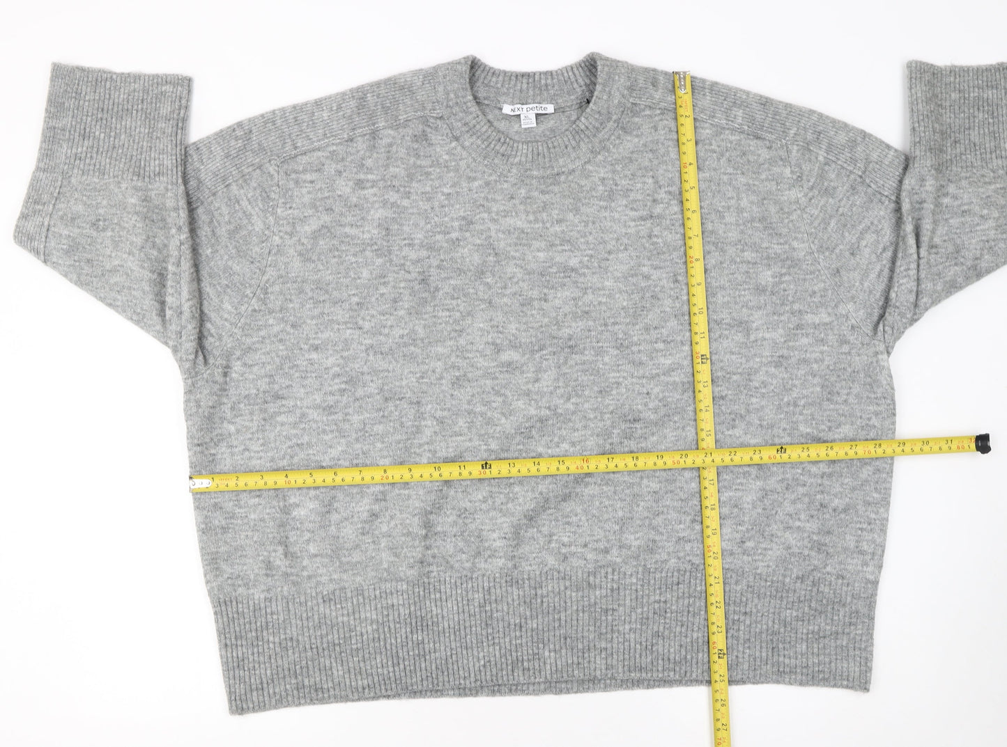 Next Petite Women's Grey Wool Blend Crew Neck Jumper XL