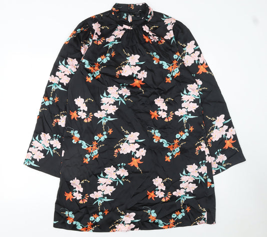River Island Women's Black Floral Shift Dress Size 14 Long Sleeve