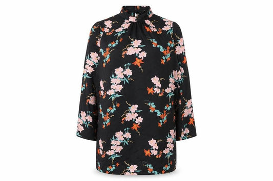 River Island Women's Black Floral Shift Dress Size 14 Long Sleeve
