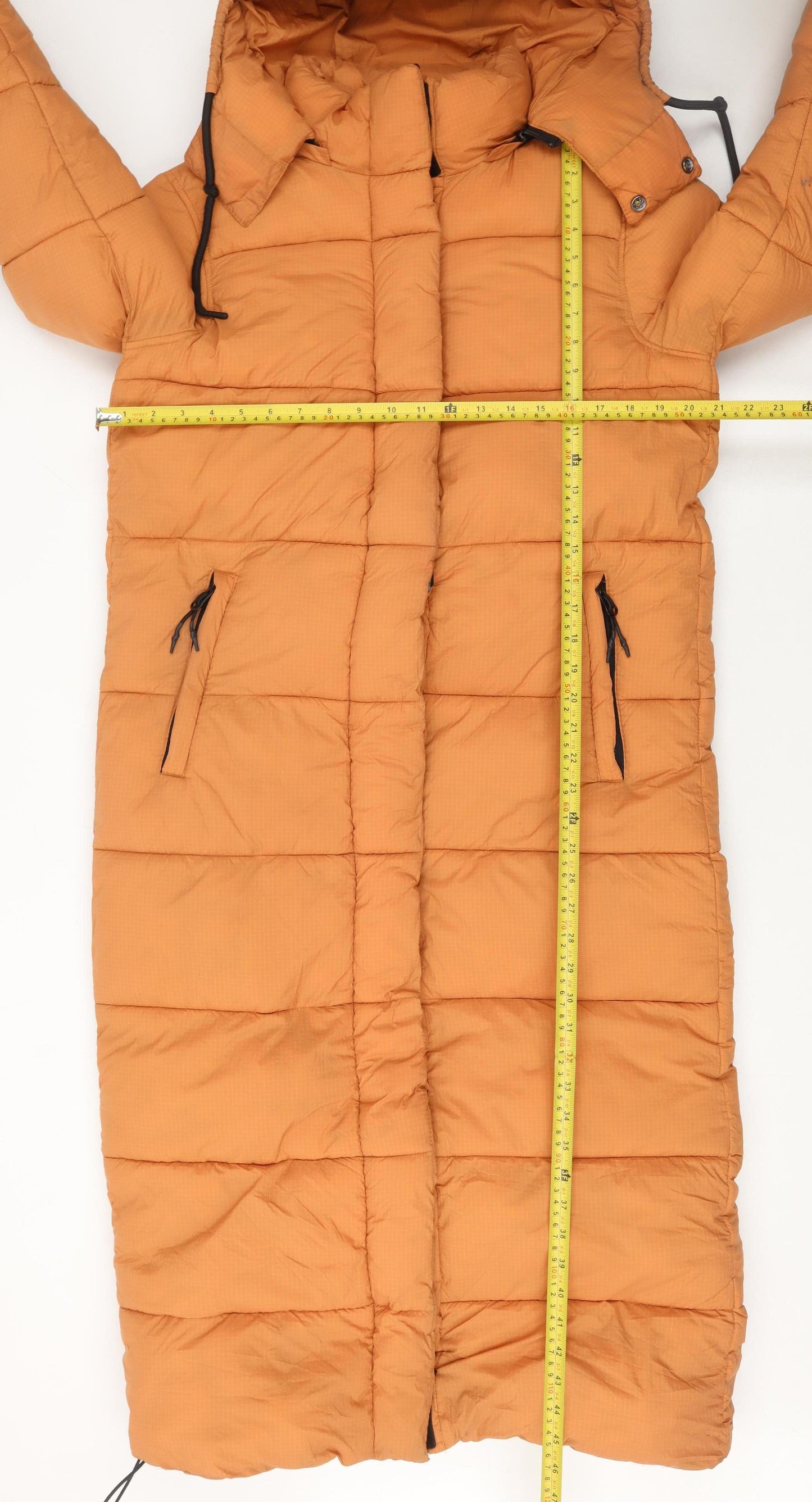 Superdry Womens Orange Long Hooded Puffer Coat Size 10