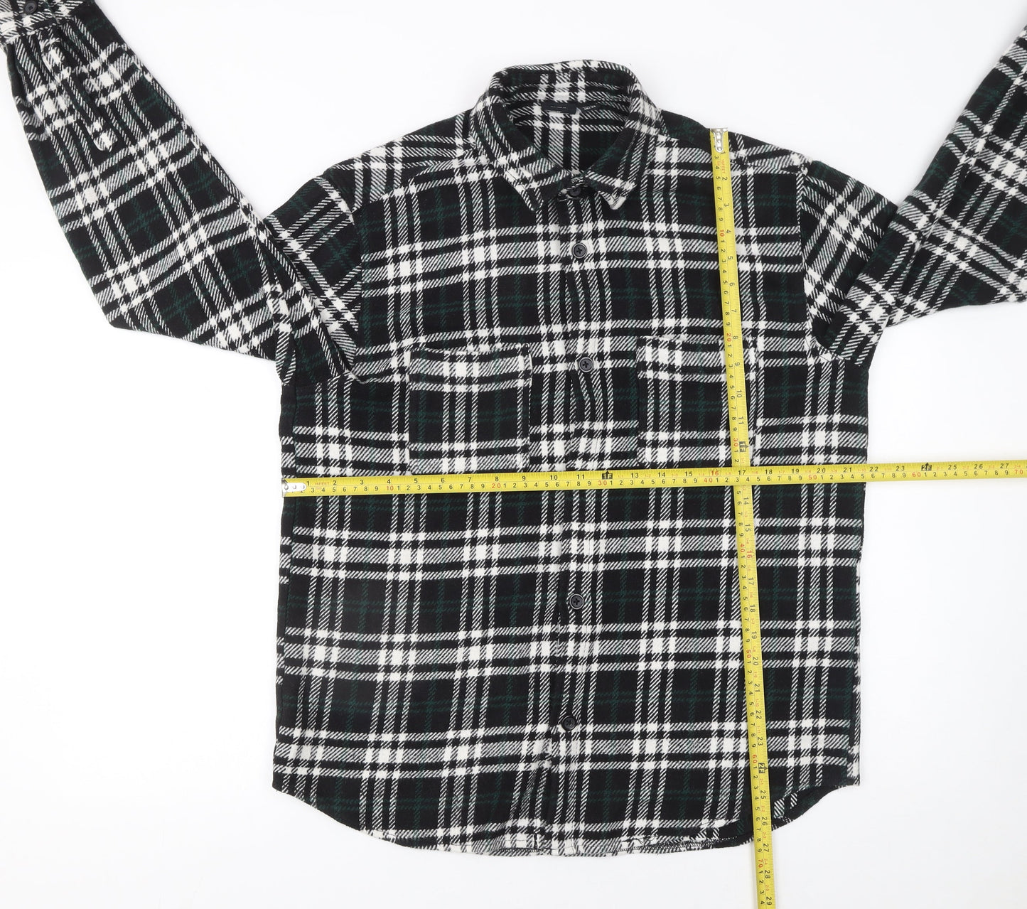 Pull & Bear Men's Black Check Flannel Long Sleeve Button-Up Shirt M