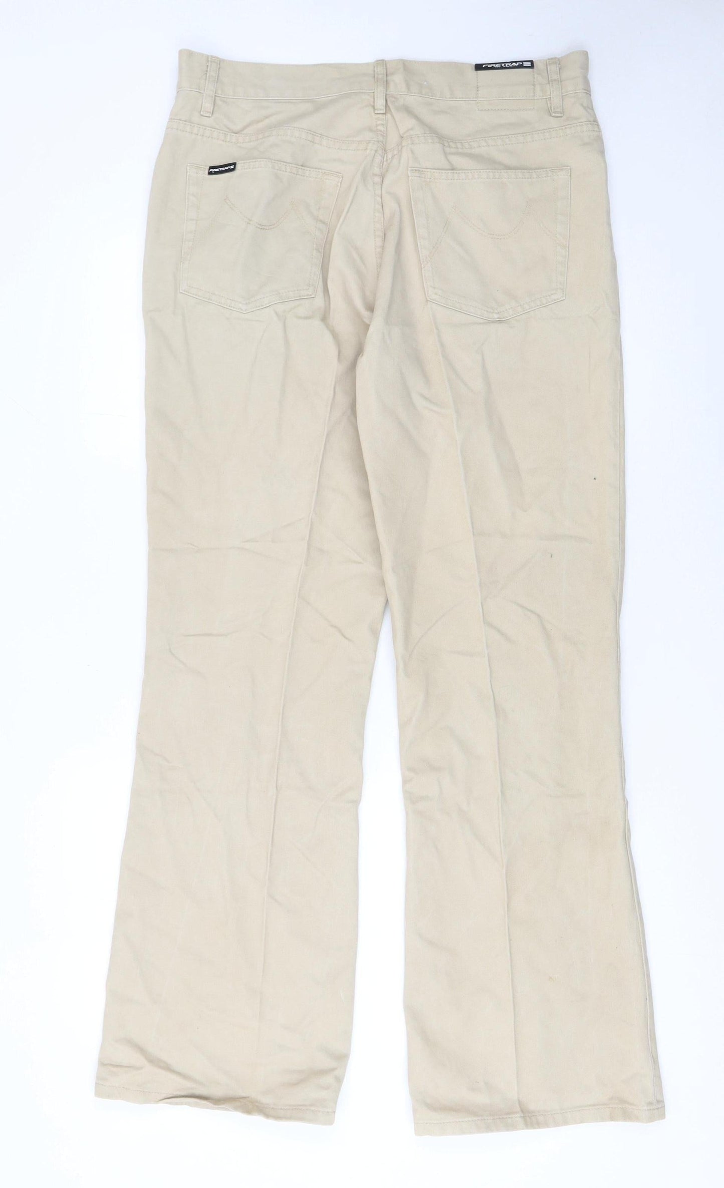 Firetrap Men's Beige Cotton Chino Trousers Size 34R Casual Workwear