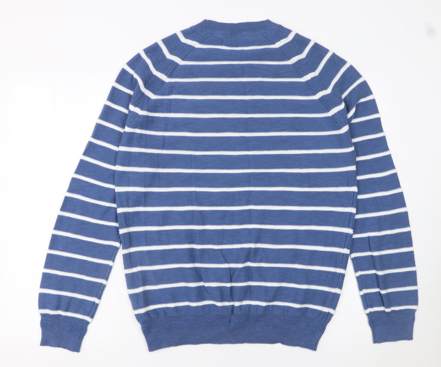Paul Costelloe Living Men's Blue Striped Cotton Crew Neck Pullover Jumper Medium
