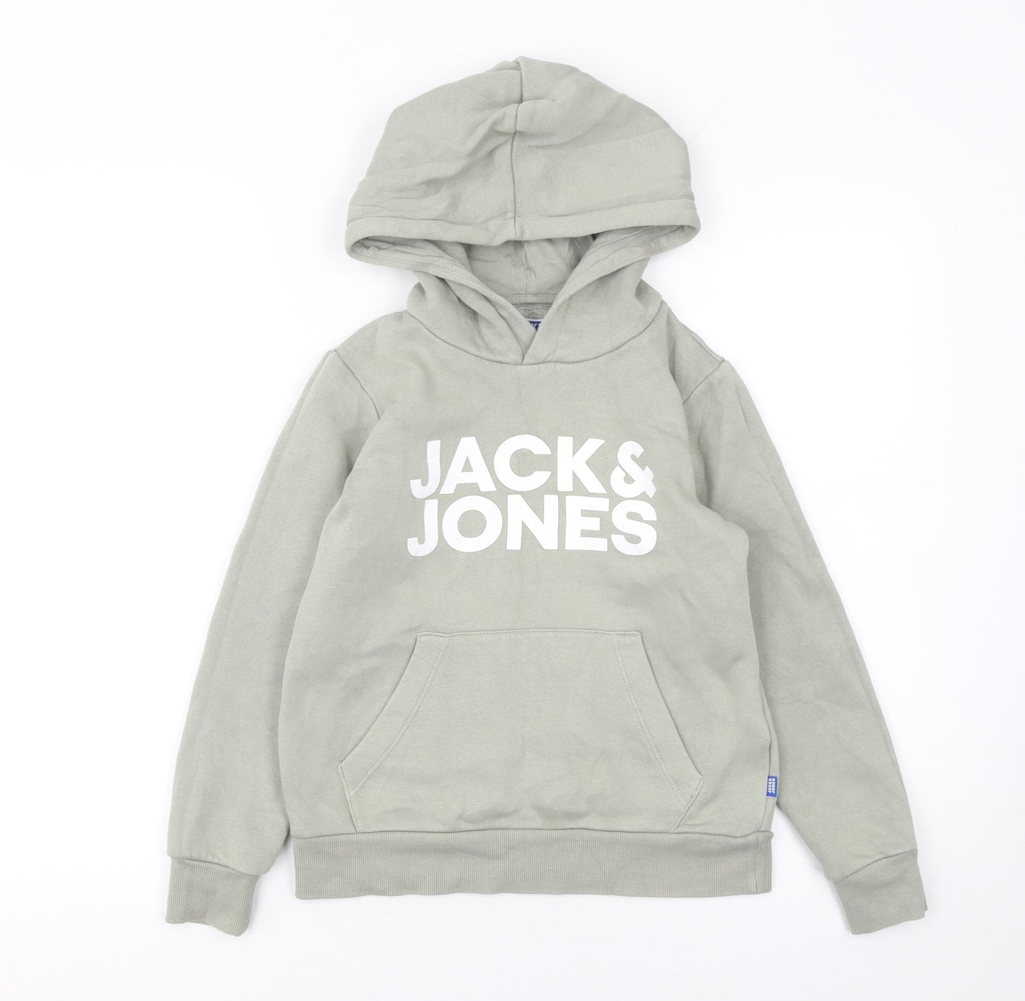 Jack & Jones Boys Green Pullover Hoodie Size 10 Years Fleece Cotton Logo