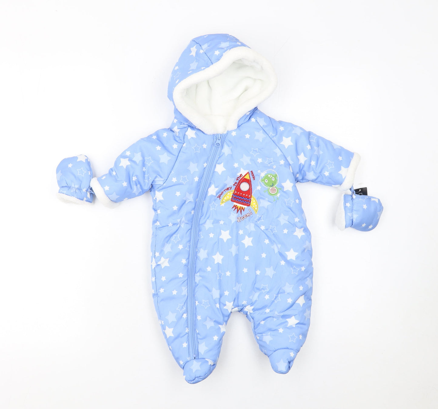 Dunnes Unisex Baby Blue Star Print Hooded Winter Snowsuit 0-3 Months
