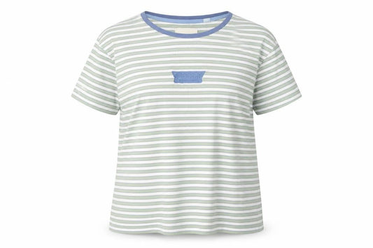 Superdry Women's Green Striped Cotton T-Shirt UK 14 Short Sleeve