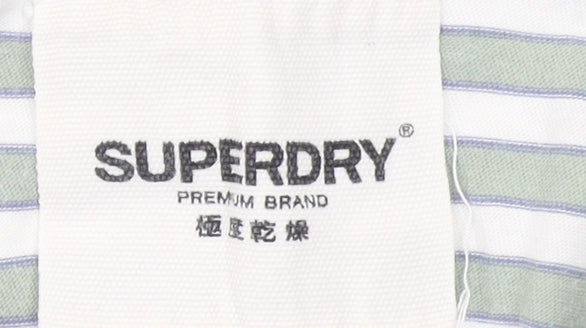 Superdry Women's Green Striped Cotton T-Shirt UK 14 Short Sleeve