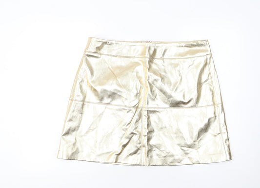 Marks and Spencer Women Gold A-Line Short Skirt Size 18 Party Wear
