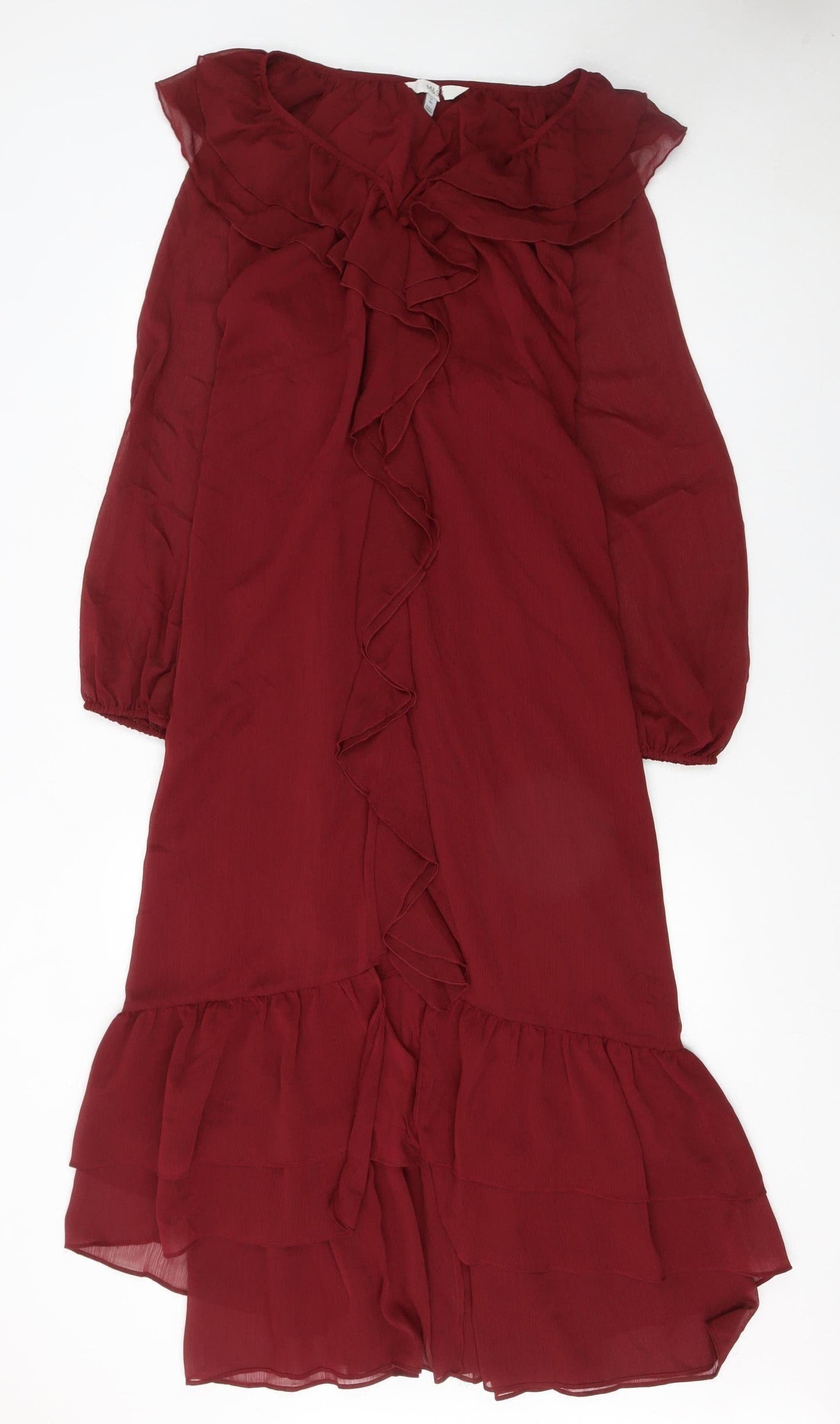 Marks and Spencer Women Red Ruffle Midi Fit & Flare Dress Size 14
