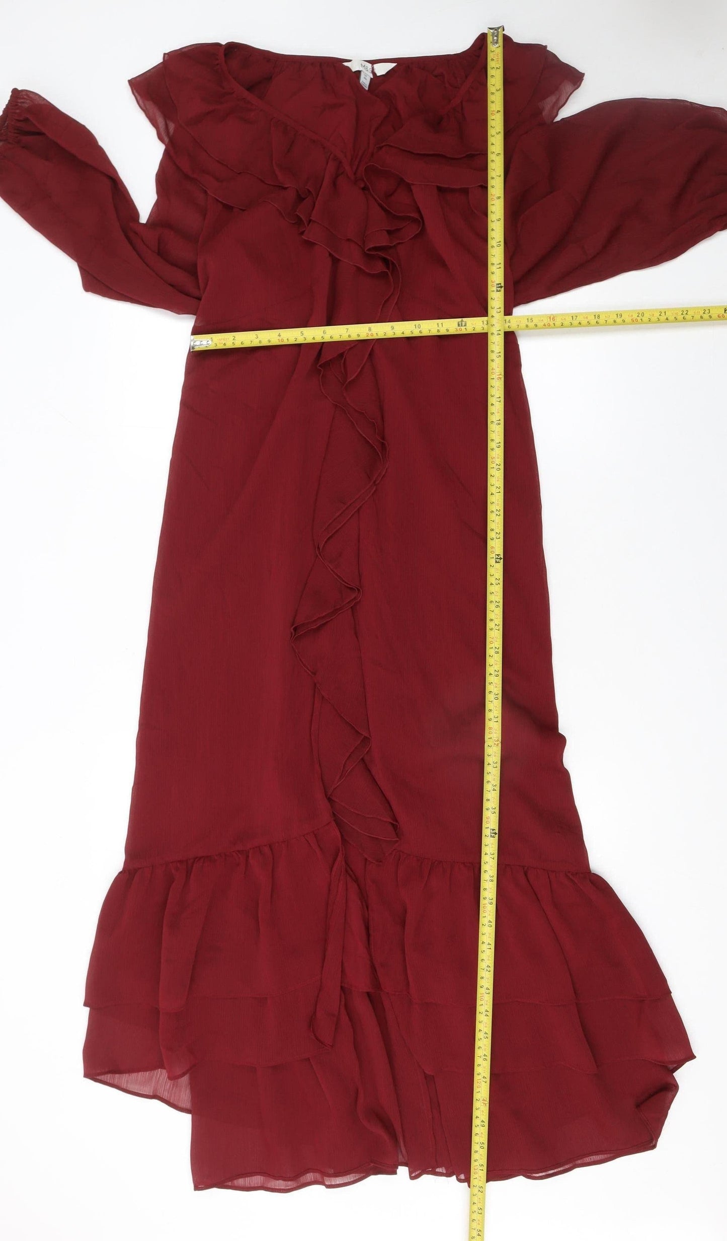 Marks and Spencer Women Red Ruffle Midi Fit & Flare Dress Size 14
