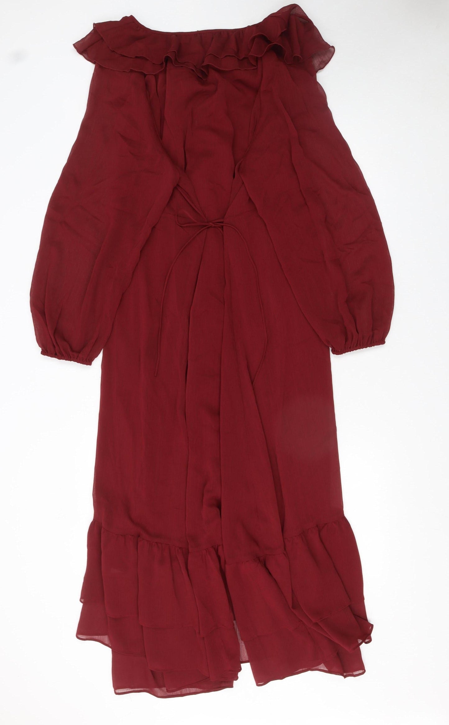 Marks and Spencer Women Red Ruffle Midi Fit & Flare Dress Size 14
