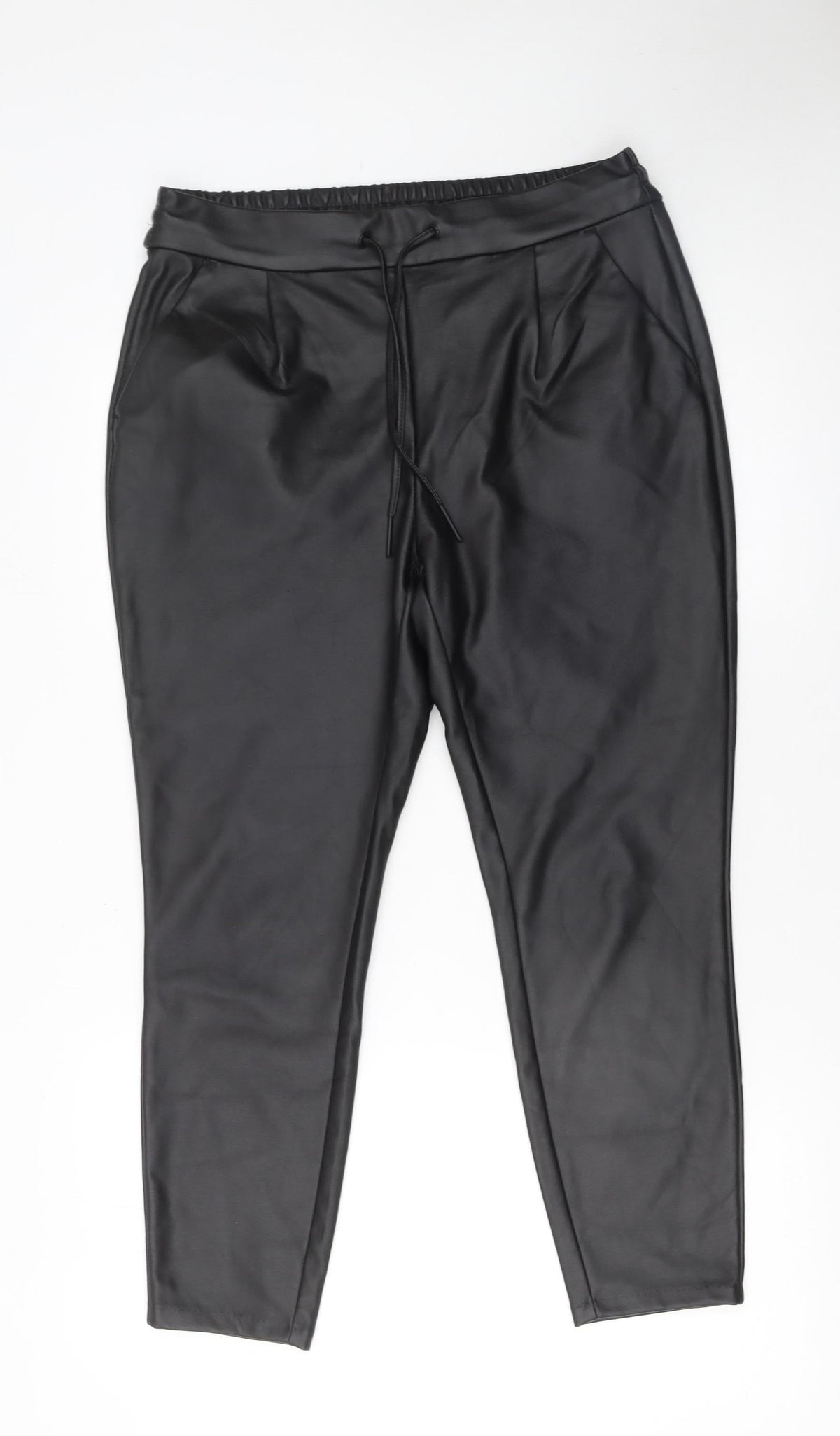 Vero Moda Women’s Black Faux Leather Jogger Trousers Size 12