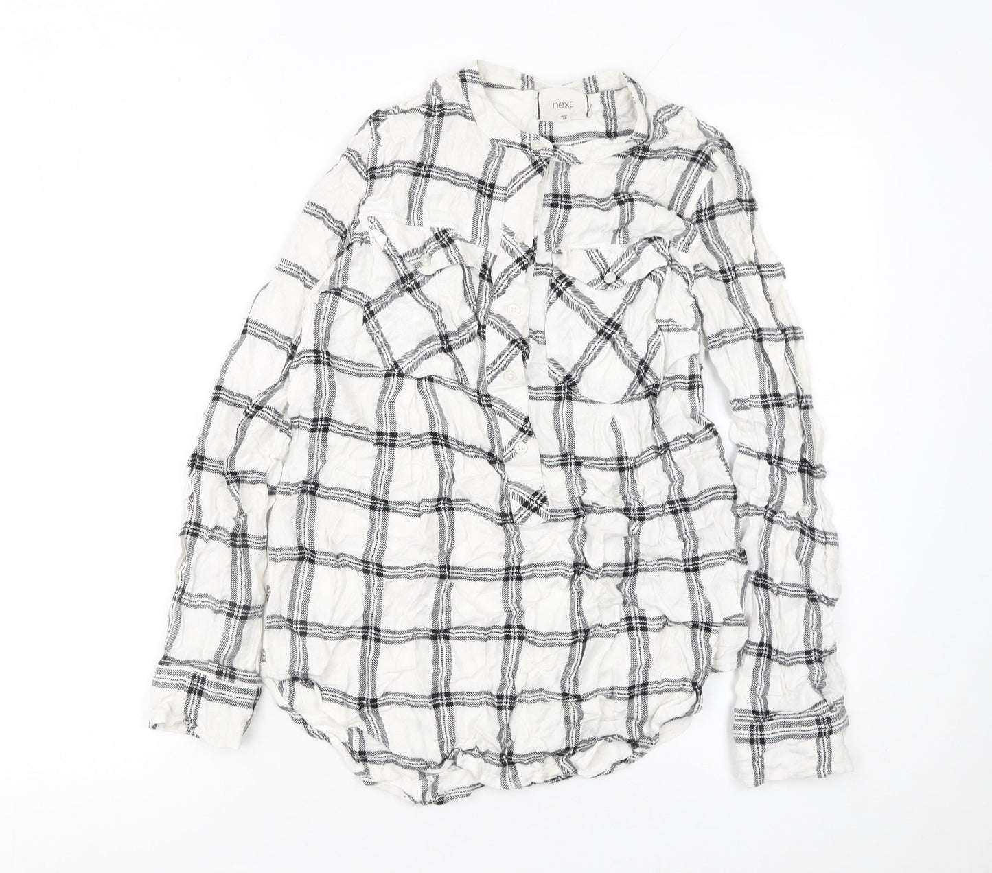 Next Womens White Check Long Sleeve Button-Up Shirt Size 10