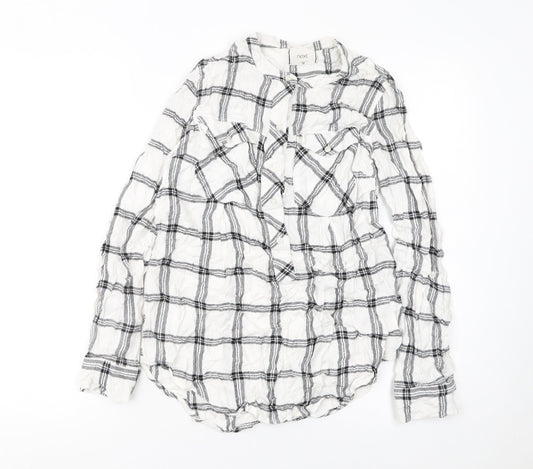 Next Womens White Check Long Sleeve Button-Up Shirt Size 10