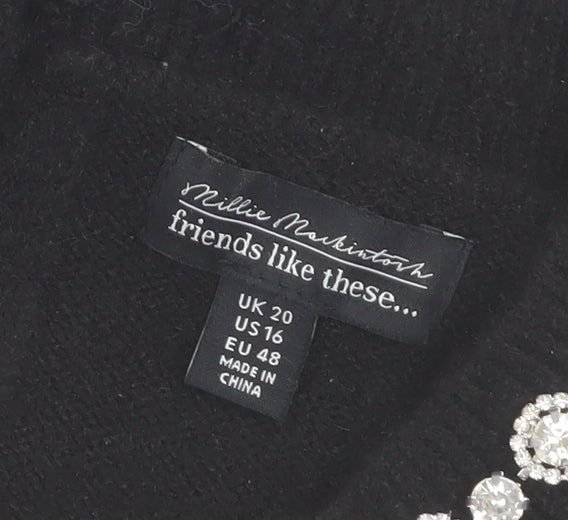 Millie Mackintosh Women's Black Jewel Neck Long Sleeve Pullover Jumper Size 20