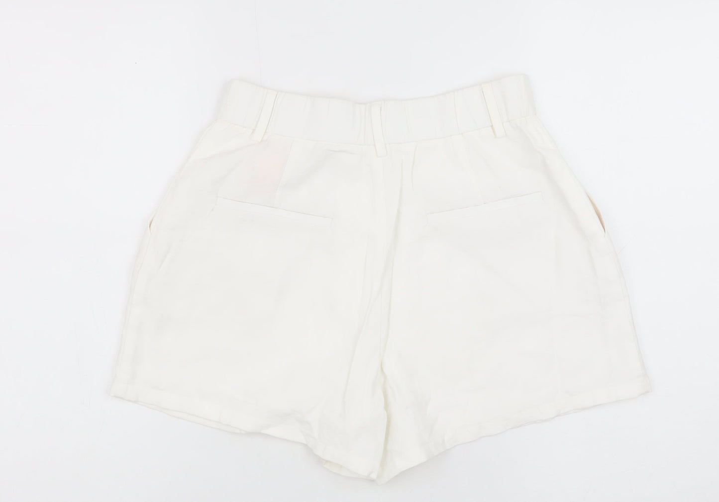 Stradivarius Women Ivory Chino Shorts Size 8 Lightweight Viscose Blend