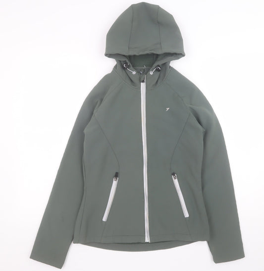 WORK OUT Womens Green XS Softshell Hooded Zip Jacket