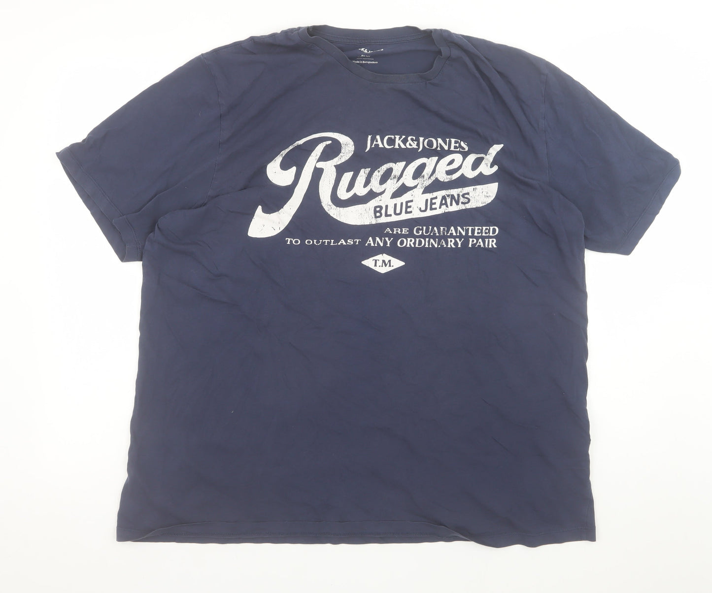 Jack & Jones Men’s Blue XL Rugged Logo Cotton Short Sleeve T-Shirt