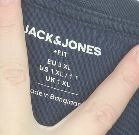 Jack & Jones Men’s Blue XL Rugged Logo Cotton Short Sleeve T-Shirt