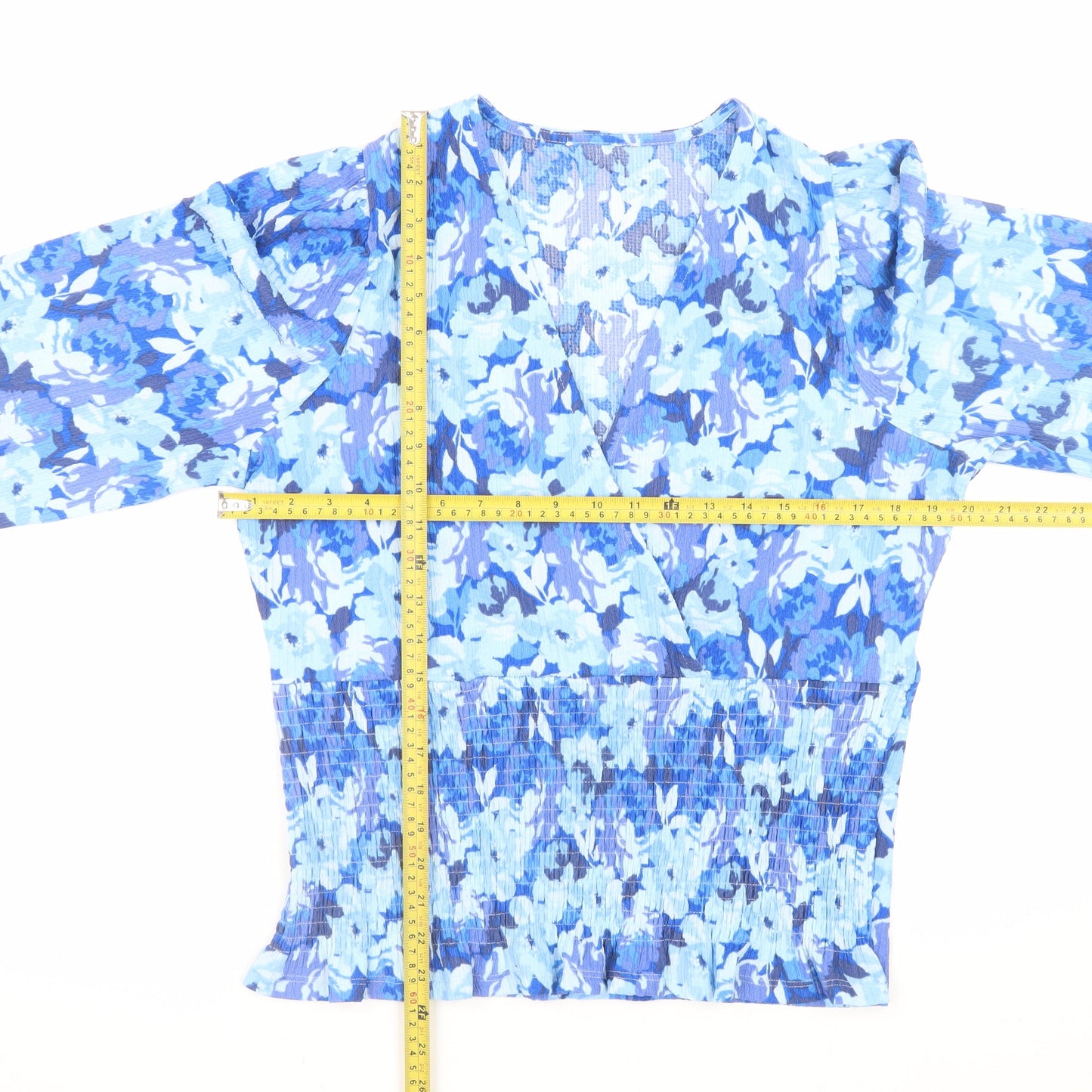 Gallery Women’s Blue Floral Wrap Blouse Size 14 Long Sleeve