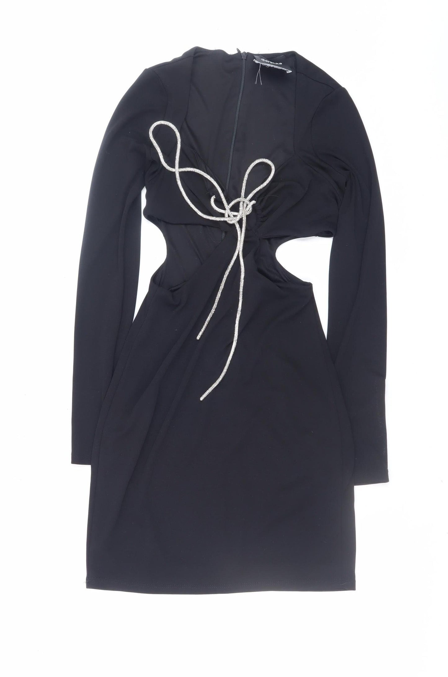 Bershka Women's Black XS Cut Out Long Sleeve Bodycon Dress