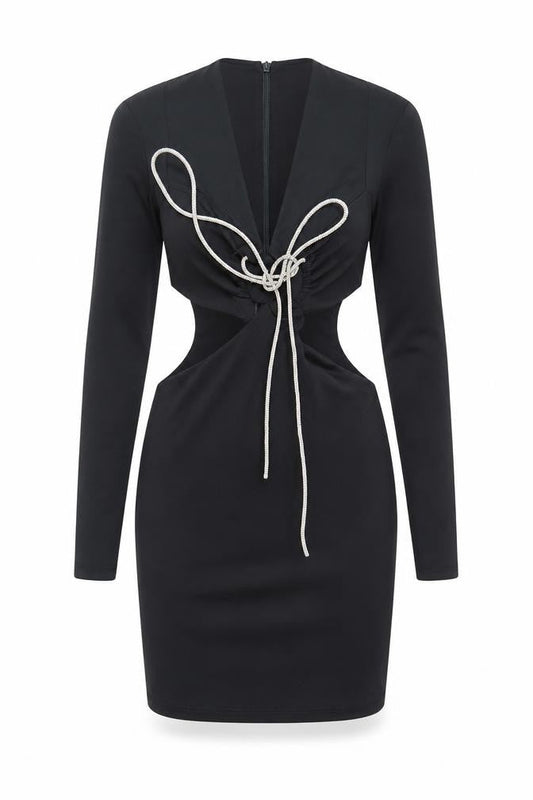 Bershka Women's Black XS Cut Out Long Sleeve Bodycon Dress