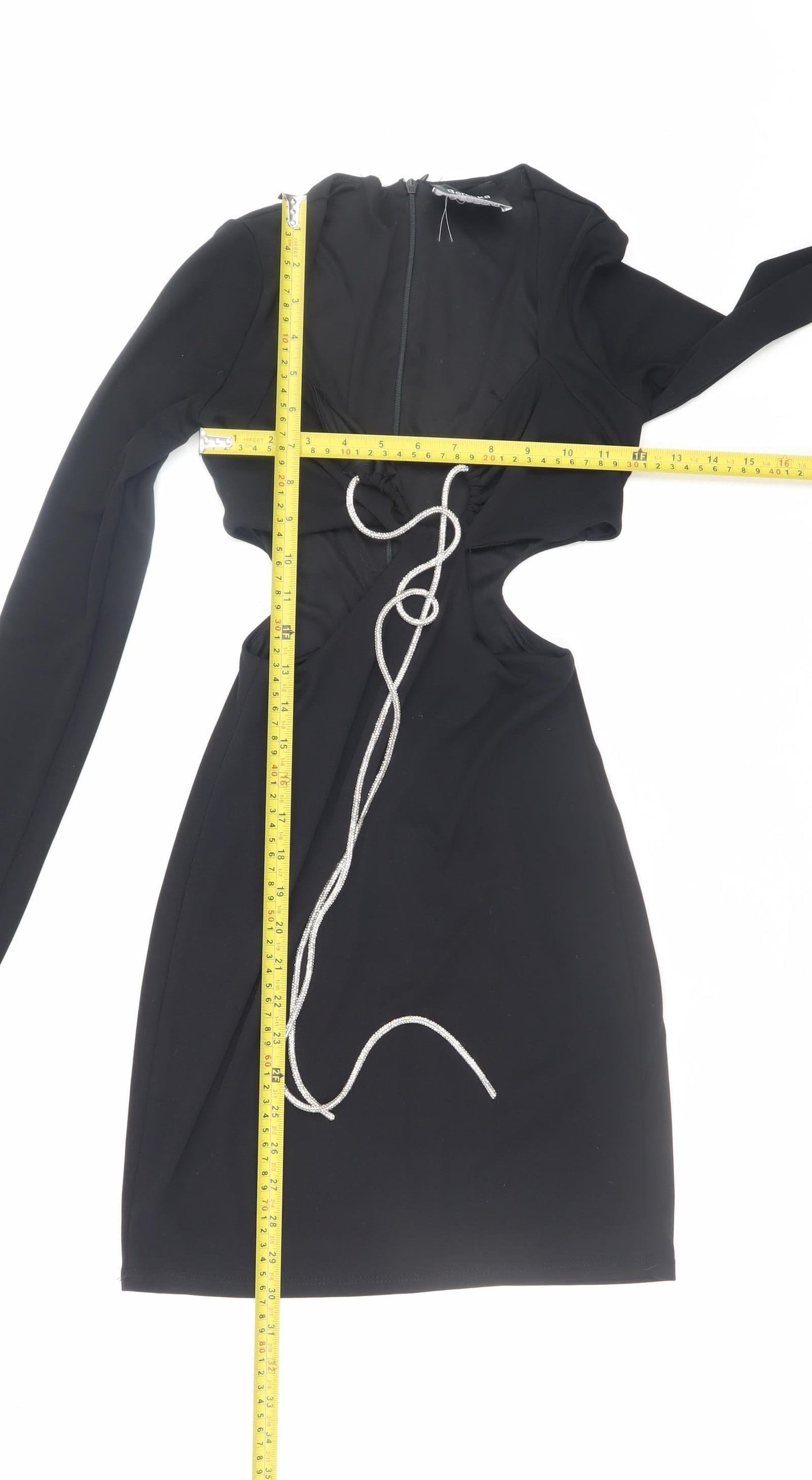 Bershka Women's Black XS Cut Out Long Sleeve Bodycon Dress