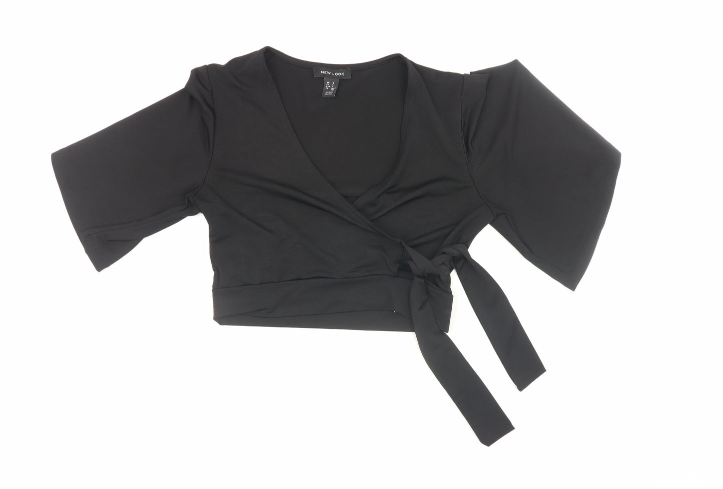 New Look Womens Black Wrap Blouse Short Sleeve Size 8