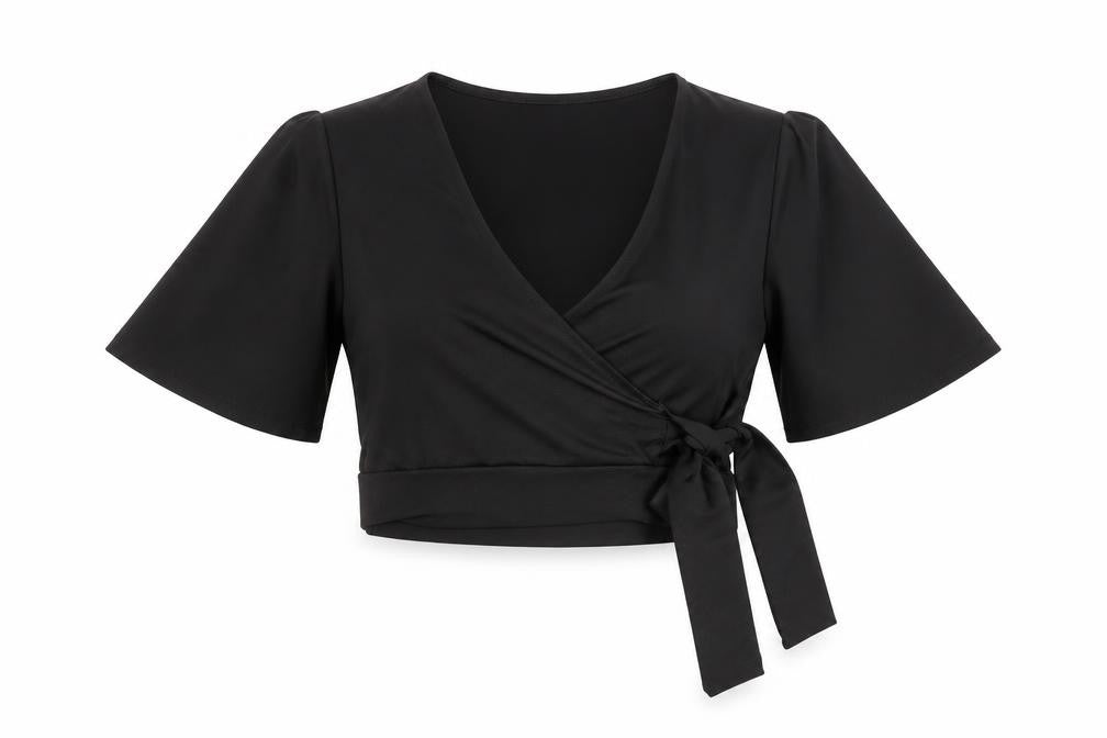 New Look Womens Black Wrap Blouse Short Sleeve Size 8