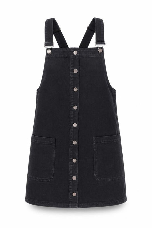 Red Herring Women's Black Denim Pinafore Dress Size 10