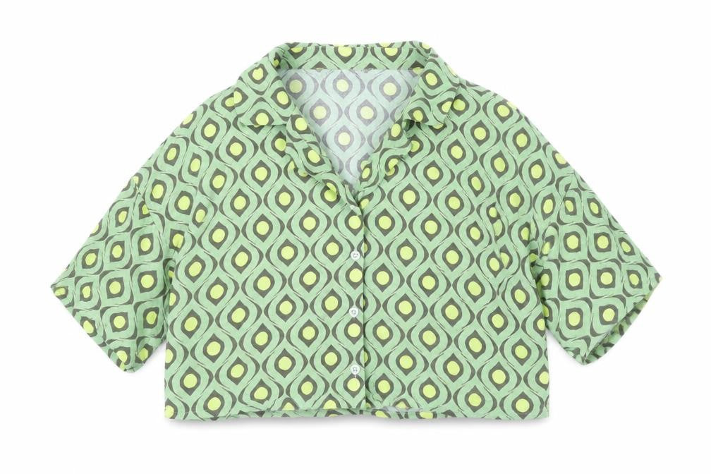 Noisy May Womens Green Geometric Cropped Button-Up Shirt Size M