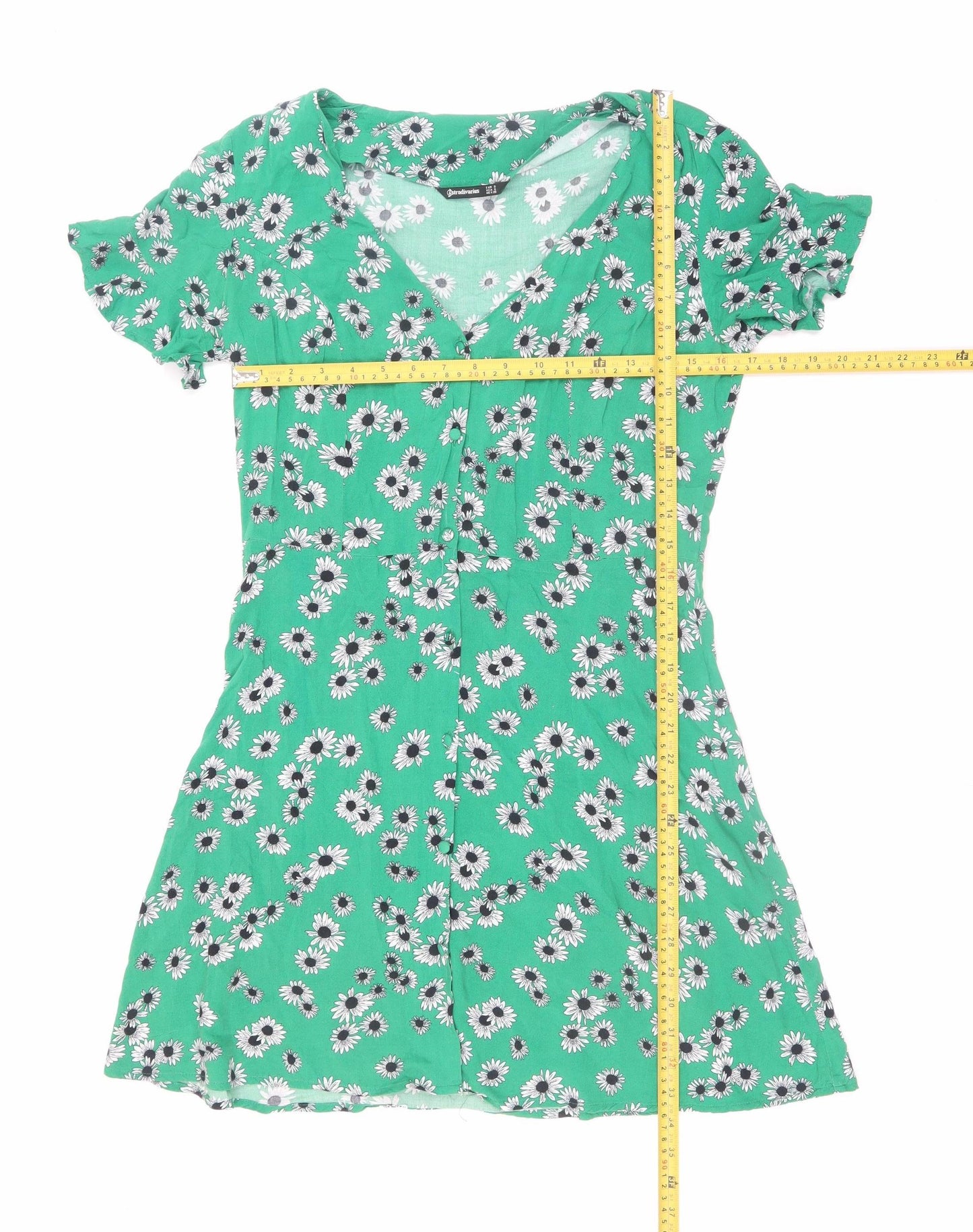 Stradivarius Women’s Green Floral Short Skater Dress Size 8