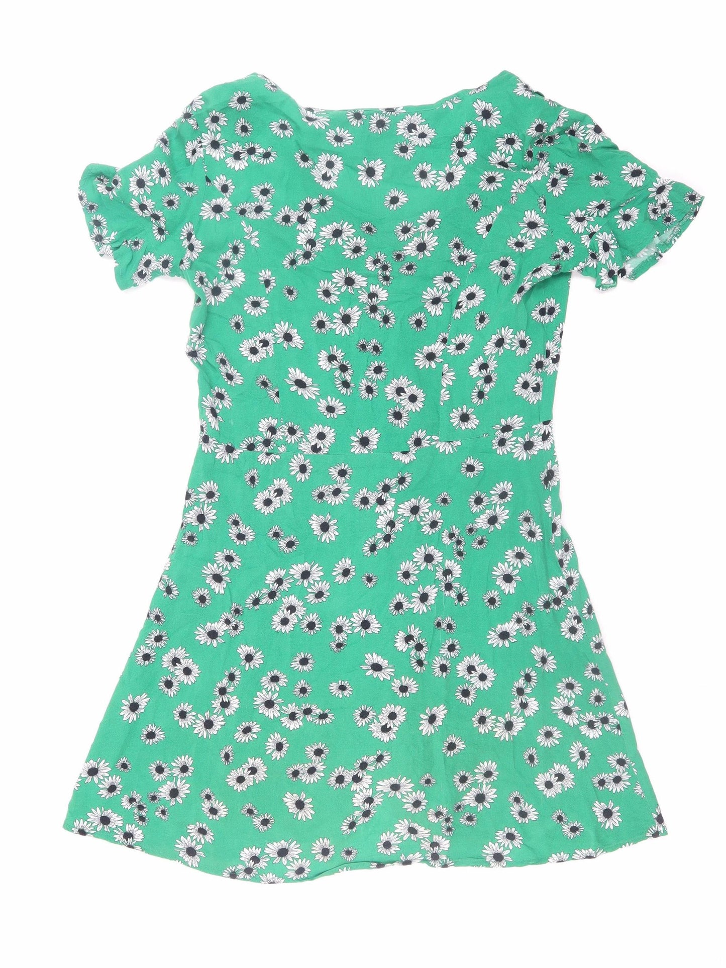 Stradivarius Women’s Green Floral Short Skater Dress Size 8