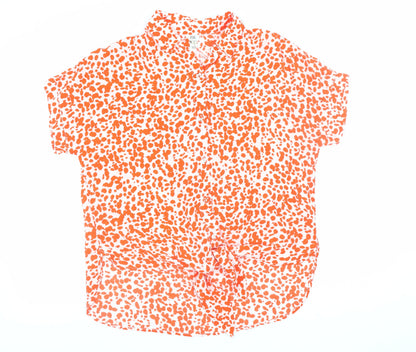 River Island Women Orange Polka Dot Button-Up Blouse Size 10