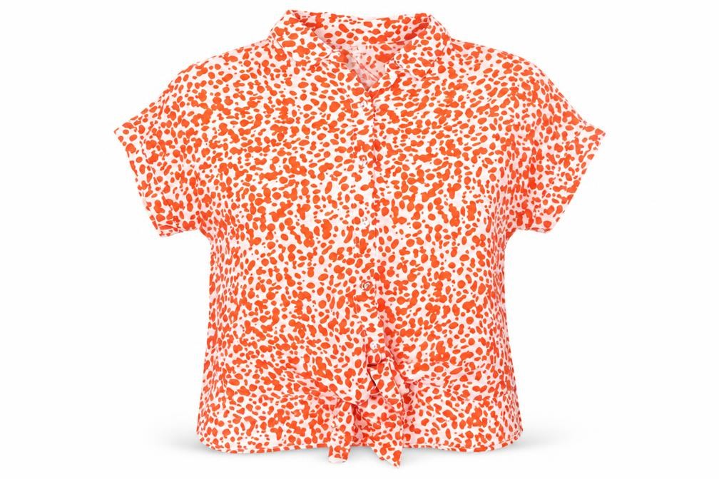 River Island Women Orange Polka Dot Button-Up Blouse Size 10