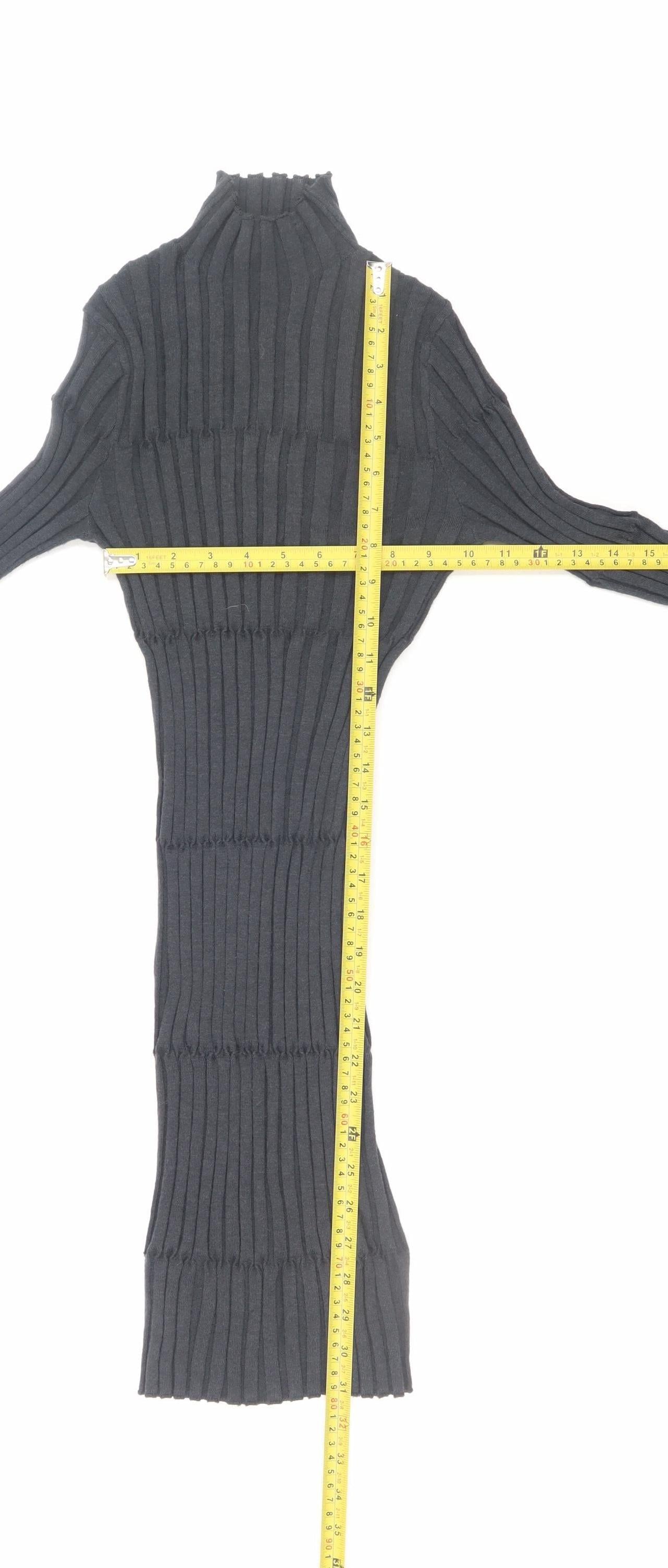 Zara Women Black Ribbed Knit Bodycon Midi Dress Size S
