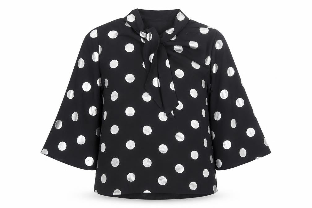 Dorothy Perkins Women’s Black Polka Dot Bow Neck Long Sleeve Blouse Size 14