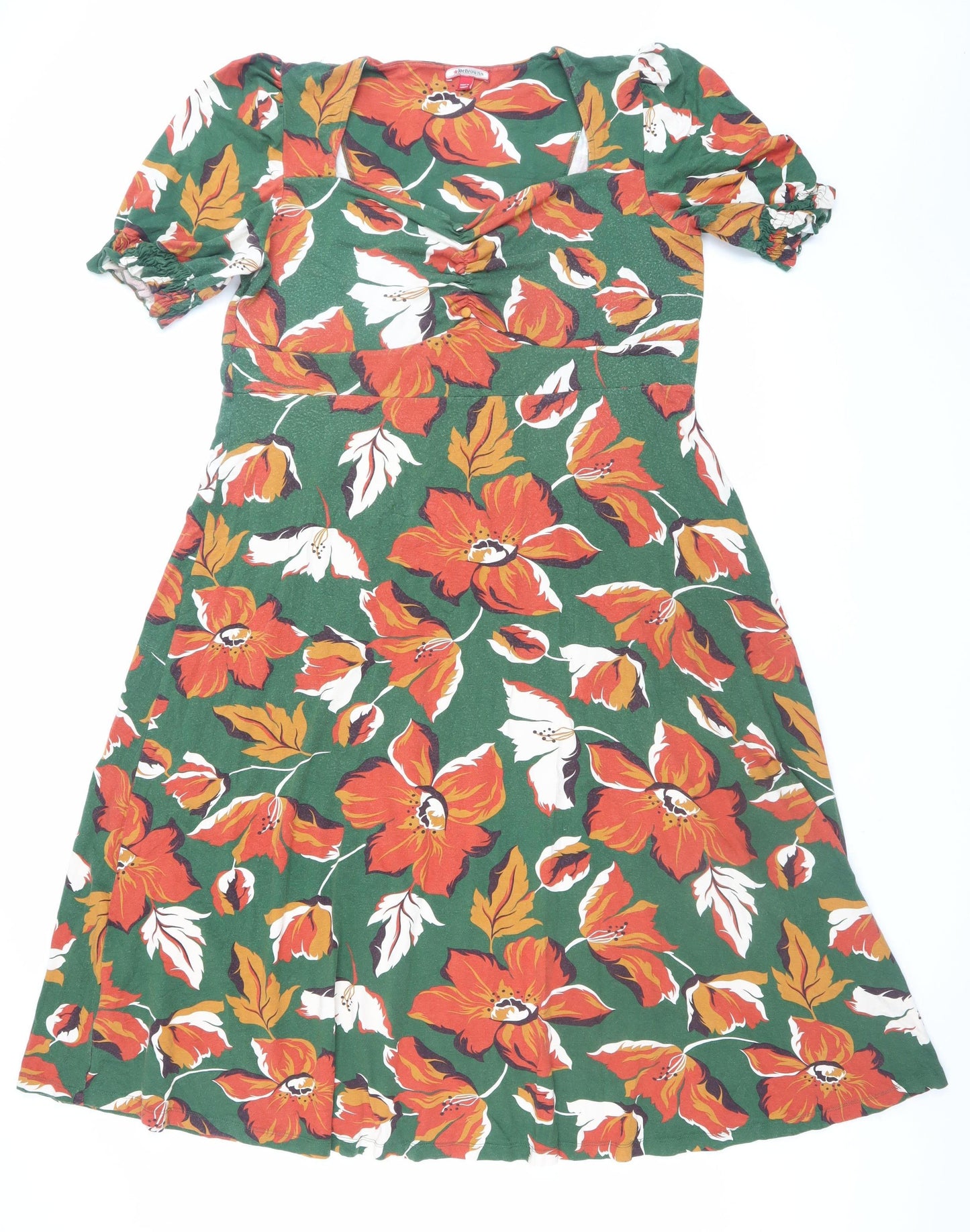Joe Browns Womens Green Floral A-Line V-Neck Stretch Dress Size 12
