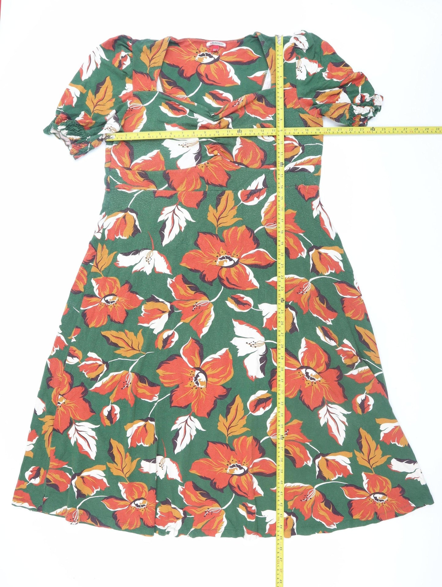 Joe Browns Womens Green Floral A-Line V-Neck Stretch Dress Size 12