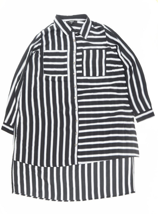 Koko Women Black Striped Shirt Dress Size 18 Long Sleeve