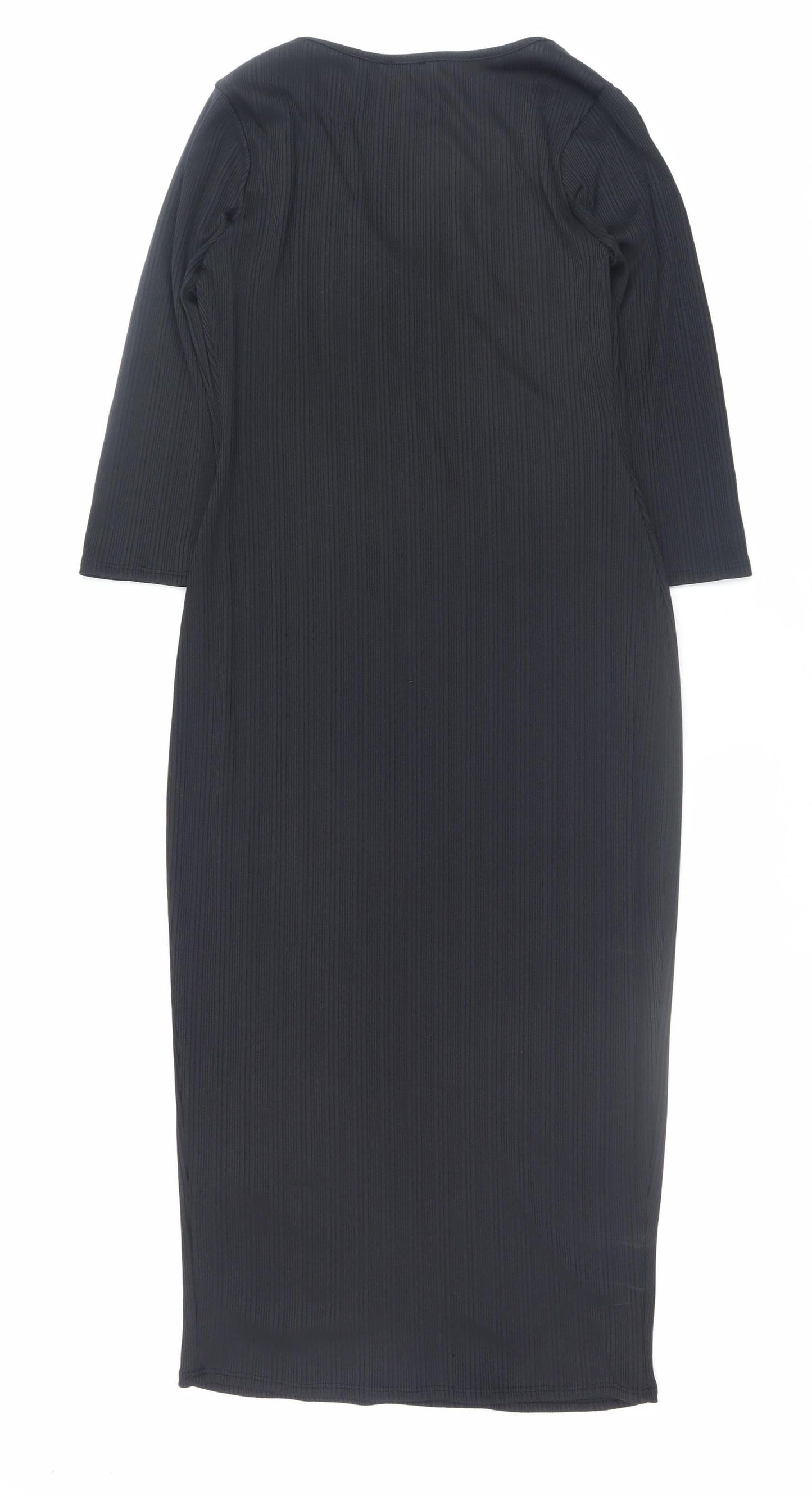 River Island Women's Black Midi Bodycon Dress Size 10