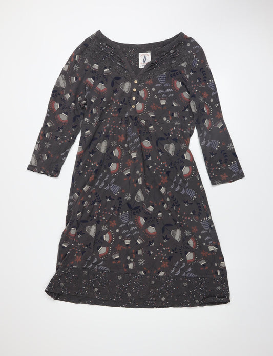 MandM Direct Women’s Grey Floral Jersey Shift Dress Size 12