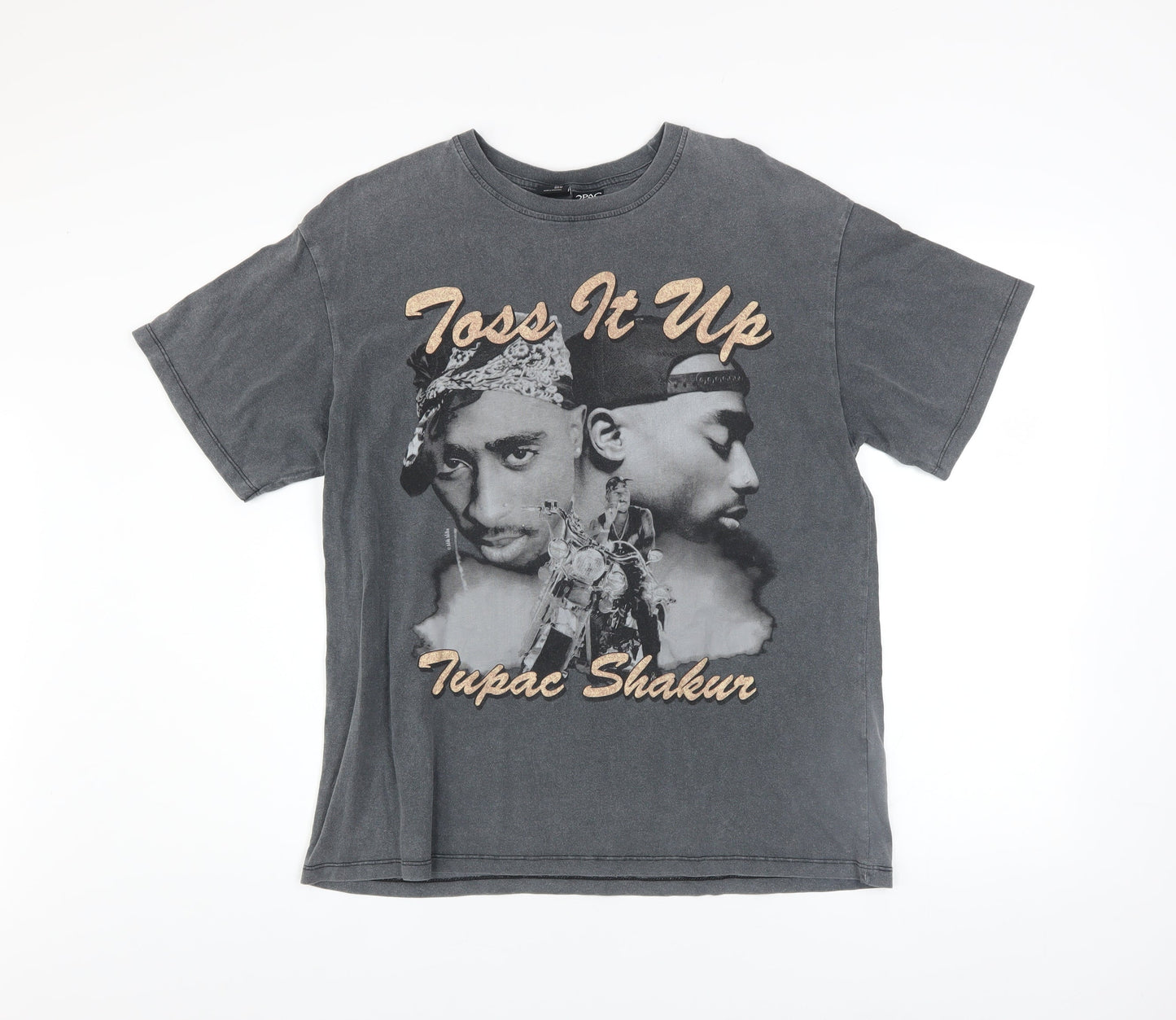 Bershka Men’s Grey Tupac Shakur Graphic Band T-Shirt XS