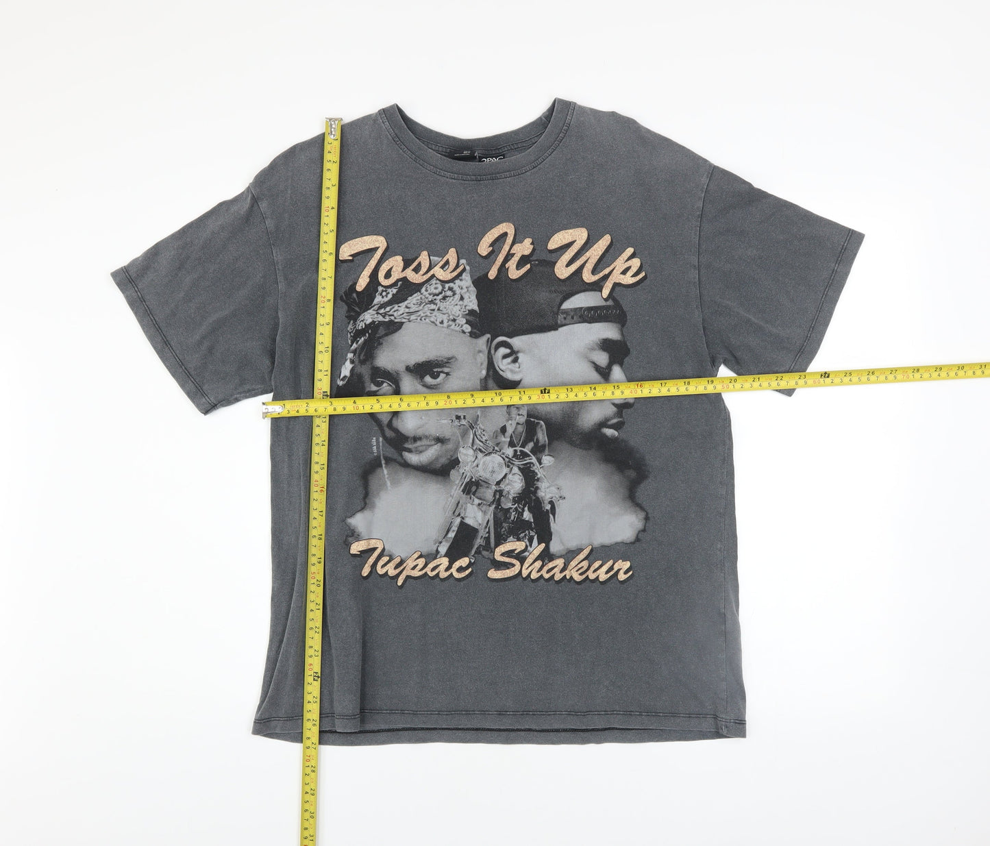 Bershka Men’s Grey Tupac Shakur Graphic Band T-Shirt XS