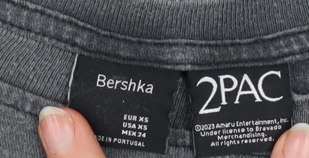 Bershka Men’s Grey Tupac Shakur Graphic Band T-Shirt XS