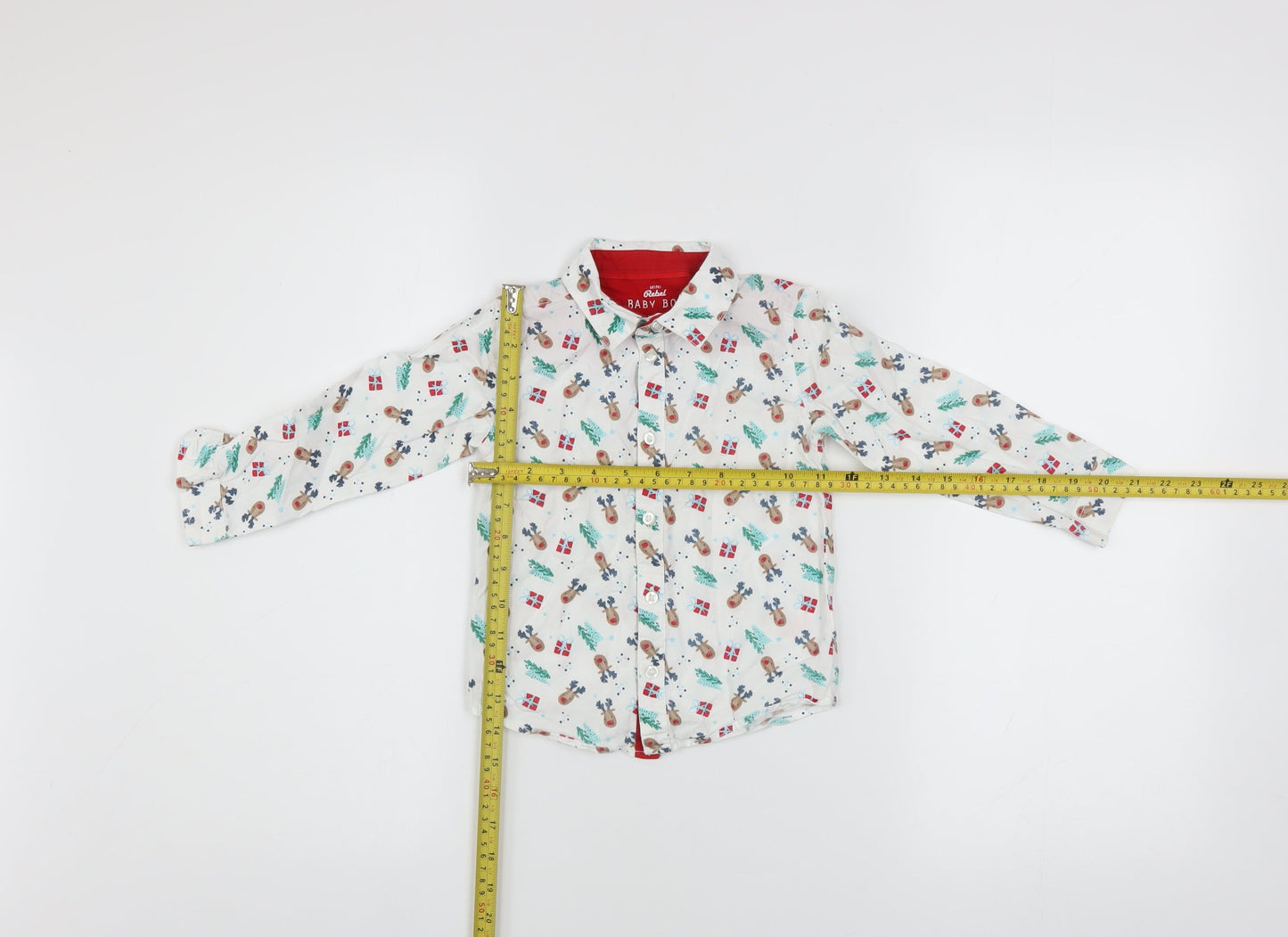 Mini Rebel Boys White Christmas Reindeer Button-Up Cotton Shirt 18-24 Months