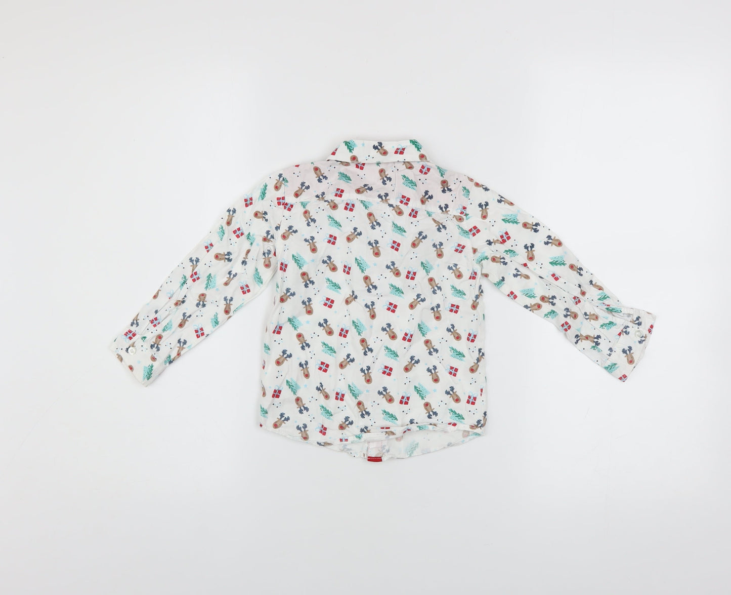 Mini Rebel Boys White Christmas Reindeer Button-Up Cotton Shirt 18-24 Months